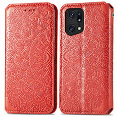 Funda de Cuero Cartera con Soporte Patron de Moda Carcasa S01D para Oppo Find X5 Pro 5G Rojo