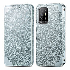 Funda de Cuero Cartera con Soporte Patron de Moda Carcasa S01D para Oppo Reno5 Z 5G Plata