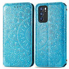 Funda de Cuero Cartera con Soporte Patron de Moda Carcasa S01D para Oppo Reno6 5G Azul