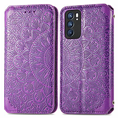 Funda de Cuero Cartera con Soporte Patron de Moda Carcasa S01D para Oppo Reno6 5G Morado