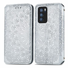 Funda de Cuero Cartera con Soporte Patron de Moda Carcasa S01D para Oppo Reno6 Pro 5G India Plata