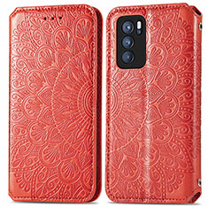 Funda de Cuero Cartera con Soporte Patron de Moda Carcasa S01D para Oppo Reno6 Pro 5G India Rojo