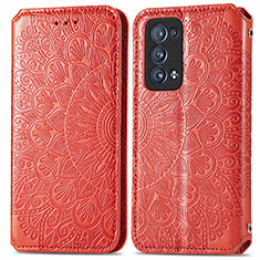 Funda de Cuero Cartera con Soporte Patron de Moda Carcasa S01D para Oppo Reno6 Pro 5G Rojo