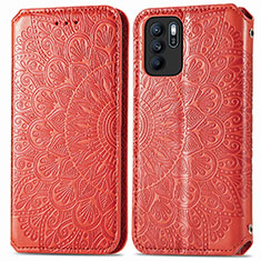 Funda de Cuero Cartera con Soporte Patron de Moda Carcasa S01D para Oppo Reno6 Z 5G Rojo