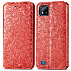 Funda de Cuero Cartera con Soporte Patron de Moda Carcasa S01D para Realme C20 Rojo