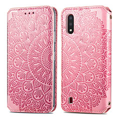 Funda de Cuero Cartera con Soporte Patron de Moda Carcasa S01D para Samsung Galaxy A01 SM-A015 Oro Rosa