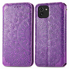 Funda de Cuero Cartera con Soporte Patron de Moda Carcasa S01D para Samsung Galaxy A03 Morado