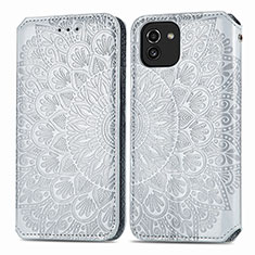 Funda de Cuero Cartera con Soporte Patron de Moda Carcasa S01D para Samsung Galaxy A03 Plata