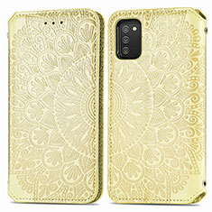 Funda de Cuero Cartera con Soporte Patron de Moda Carcasa S01D para Samsung Galaxy A03s Oro