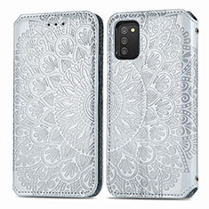 Funda de Cuero Cartera con Soporte Patron de Moda Carcasa S01D para Samsung Galaxy A03s Plata