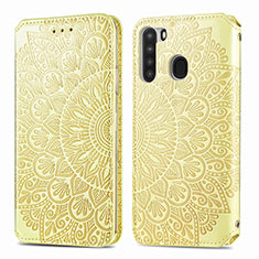 Funda de Cuero Cartera con Soporte Patron de Moda Carcasa S01D para Samsung Galaxy A21 Oro