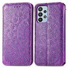 Funda de Cuero Cartera con Soporte Patron de Moda Carcasa S01D para Samsung Galaxy A23 4G Morado