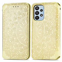 Funda de Cuero Cartera con Soporte Patron de Moda Carcasa S01D para Samsung Galaxy A23 4G Oro