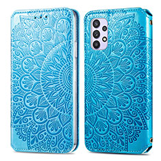 Funda de Cuero Cartera con Soporte Patron de Moda Carcasa S01D para Samsung Galaxy A32 4G Azul