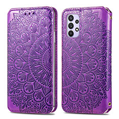 Funda de Cuero Cartera con Soporte Patron de Moda Carcasa S01D para Samsung Galaxy A32 4G Morado