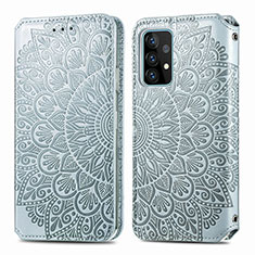 Funda de Cuero Cartera con Soporte Patron de Moda Carcasa S01D para Samsung Galaxy A52 5G Plata