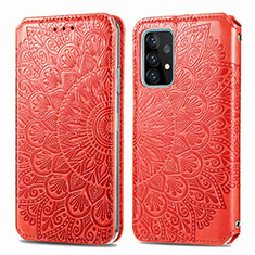 Funda de Cuero Cartera con Soporte Patron de Moda Carcasa S01D para Samsung Galaxy A52 5G Rojo