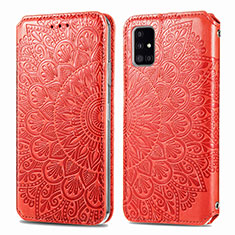 Funda de Cuero Cartera con Soporte Patron de Moda Carcasa S01D para Samsung Galaxy A71 4G A715 Rojo