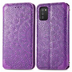 Funda de Cuero Cartera con Soporte Patron de Moda Carcasa S01D para Samsung Galaxy F02S SM-E025F Morado