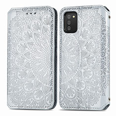 Funda de Cuero Cartera con Soporte Patron de Moda Carcasa S01D para Samsung Galaxy F02S SM-E025F Plata