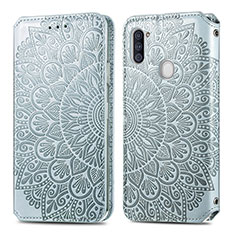 Funda de Cuero Cartera con Soporte Patron de Moda Carcasa S01D para Samsung Galaxy M11 Plata