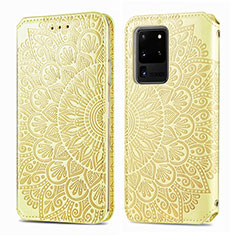 Funda de Cuero Cartera con Soporte Patron de Moda Carcasa S01D para Samsung Galaxy S20 Ultra 5G Oro