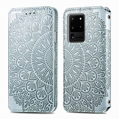 Funda de Cuero Cartera con Soporte Patron de Moda Carcasa S01D para Samsung Galaxy S20 Ultra 5G Plata