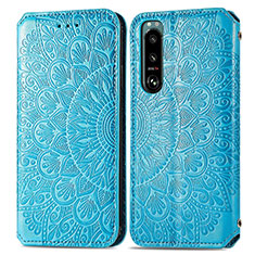 Funda de Cuero Cartera con Soporte Patron de Moda Carcasa S01D para Sony Xperia 5 III Azul