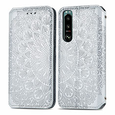 Funda de Cuero Cartera con Soporte Patron de Moda Carcasa S01D para Sony Xperia 5 III Plata