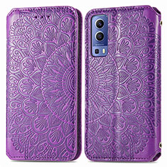 Funda de Cuero Cartera con Soporte Patron de Moda Carcasa S01D para Vivo iQOO Z3 5G Morado