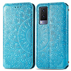 Funda de Cuero Cartera con Soporte Patron de Moda Carcasa S01D para Vivo V21e 5G Azul