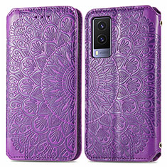 Funda de Cuero Cartera con Soporte Patron de Moda Carcasa S01D para Vivo V21e 5G Morado