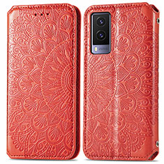 Funda de Cuero Cartera con Soporte Patron de Moda Carcasa S01D para Vivo V21e 5G Rojo