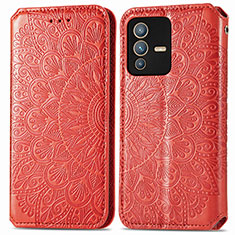 Funda de Cuero Cartera con Soporte Patron de Moda Carcasa S01D para Vivo V23 5G Rojo