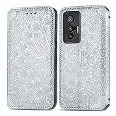 Funda de Cuero Cartera con Soporte Patron de Moda Carcasa S01D para Vivo X70t Plata