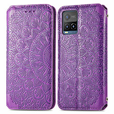 Funda de Cuero Cartera con Soporte Patron de Moda Carcasa S01D para Vivo Y21 Morado