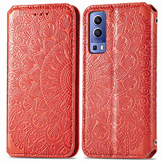 Funda de Cuero Cartera con Soporte Patron de Moda Carcasa S01D para Vivo Y52 5G Rojo