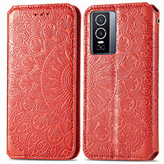 Funda de Cuero Cartera con Soporte Patron de Moda Carcasa S01D para Vivo Y76 5G Rojo