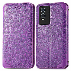 Funda de Cuero Cartera con Soporte Patron de Moda Carcasa S01D para Vivo Y76s 5G Morado