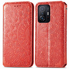 Funda de Cuero Cartera con Soporte Patron de Moda Carcasa S01D para Xiaomi Mi 11T Pro 5G Rojo