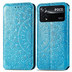 Funda de Cuero Cartera con Soporte Patron de Moda Carcasa S01D para Xiaomi Poco X4 Pro 5G Azul