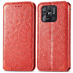 Funda de Cuero Cartera con Soporte Patron de Moda Carcasa S01D para Xiaomi Redmi 10 India Rojo