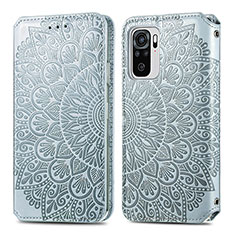 Funda de Cuero Cartera con Soporte Patron de Moda Carcasa S01D para Xiaomi Redmi Note 10 4G Plata