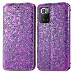 Funda de Cuero Cartera con Soporte Patron de Moda Carcasa S01D para Xiaomi Redmi Note 10 Pro 5G Morado