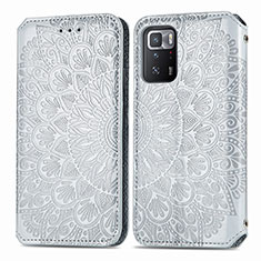 Funda de Cuero Cartera con Soporte Patron de Moda Carcasa S01D para Xiaomi Redmi Note 10 Pro 5G Plata