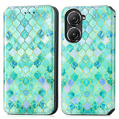 Funda de Cuero Cartera con Soporte Patron de Moda Carcasa S02D para Asus Zenfone 9 Verde