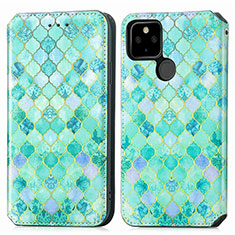 Funda de Cuero Cartera con Soporte Patron de Moda Carcasa S02D para Google Pixel 5a 5G Verde