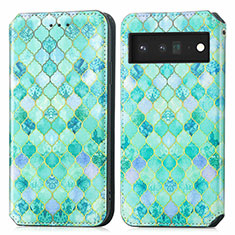 Funda de Cuero Cartera con Soporte Patron de Moda Carcasa S02D para Google Pixel 6 5G Verde