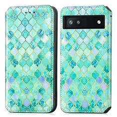 Funda de Cuero Cartera con Soporte Patron de Moda Carcasa S02D para Google Pixel 6a 5G Verde