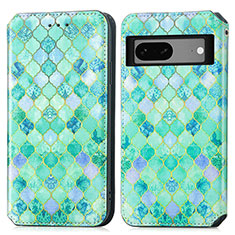 Funda de Cuero Cartera con Soporte Patron de Moda Carcasa S02D para Google Pixel 7a 5G Verde